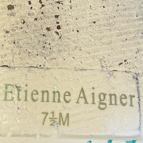 Etienne Aigner print brown women bow front peekaboo wedge heels. Size 7.5. Used - Picture 8 of 8